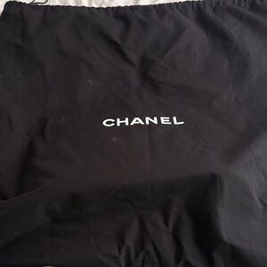 CHANEL Black Fabric Bag with White Logo